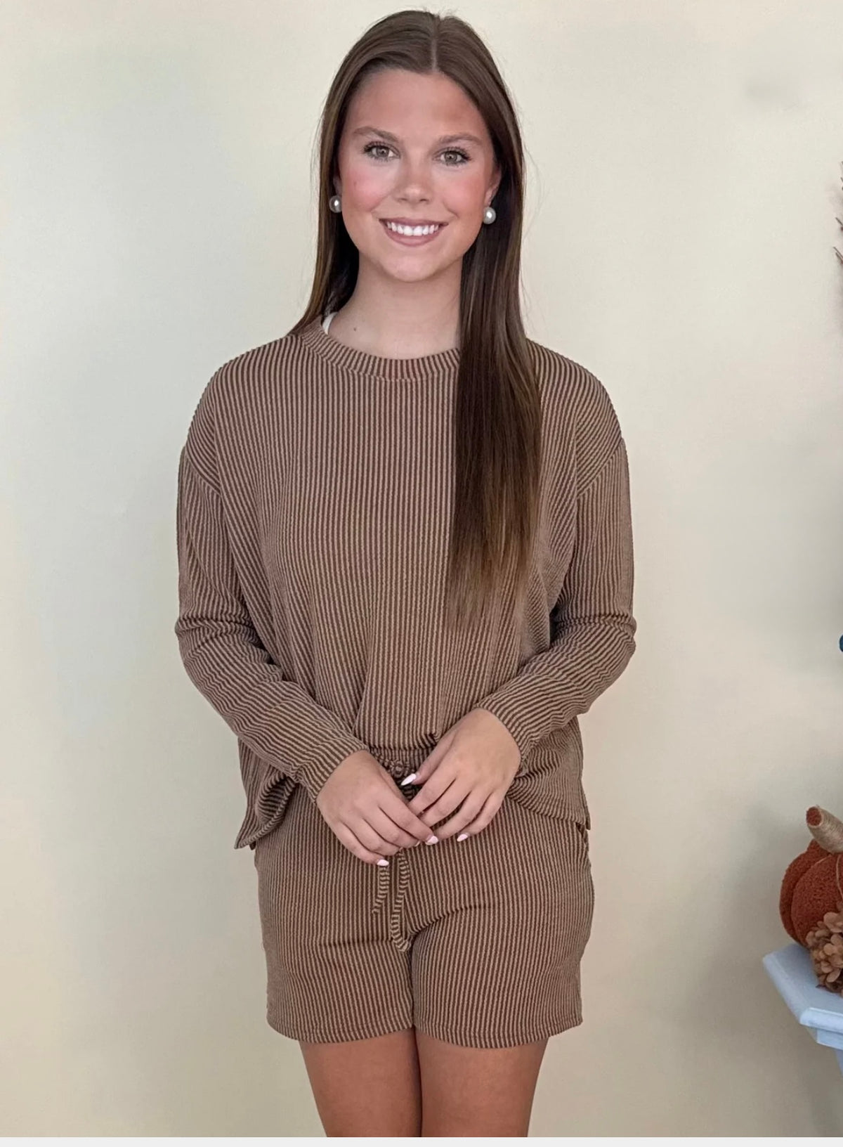 Brown Long Sleeve Short Set