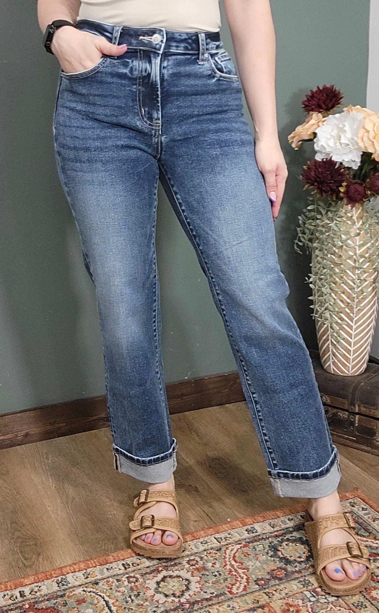 Cuffed Straight Jeans