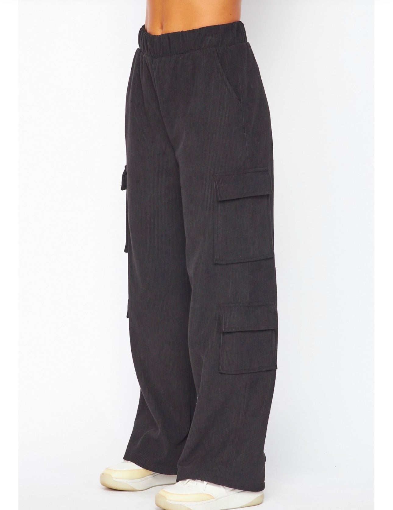 Black Corduroy Fleece Cargos