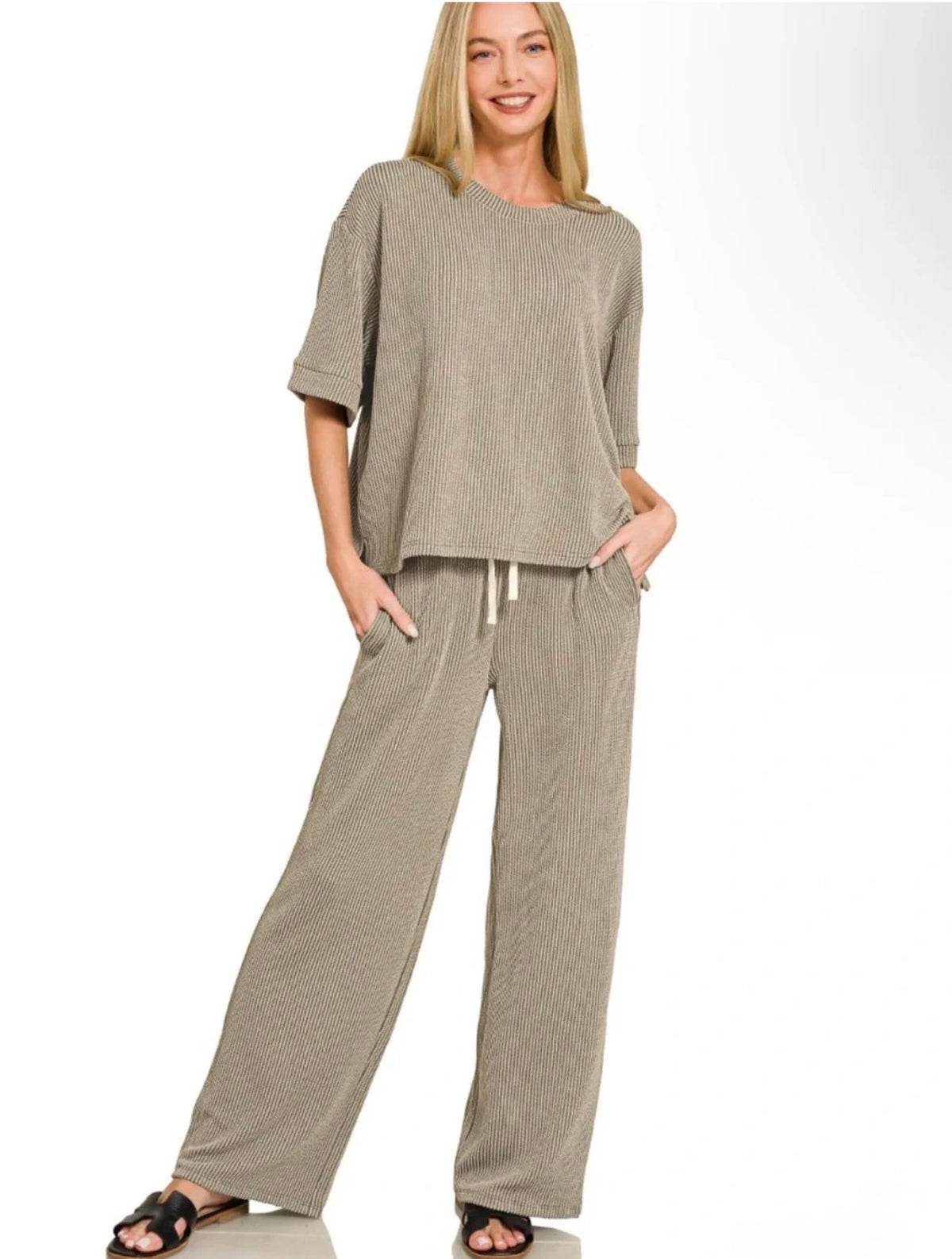 Mushroom Ribbed Pants Set