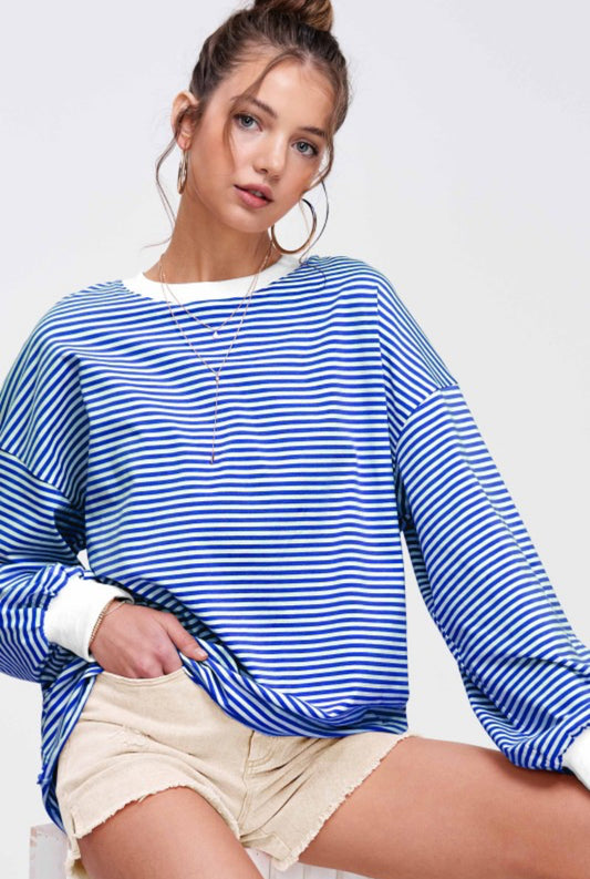 Royal Blue Striped Crewneck