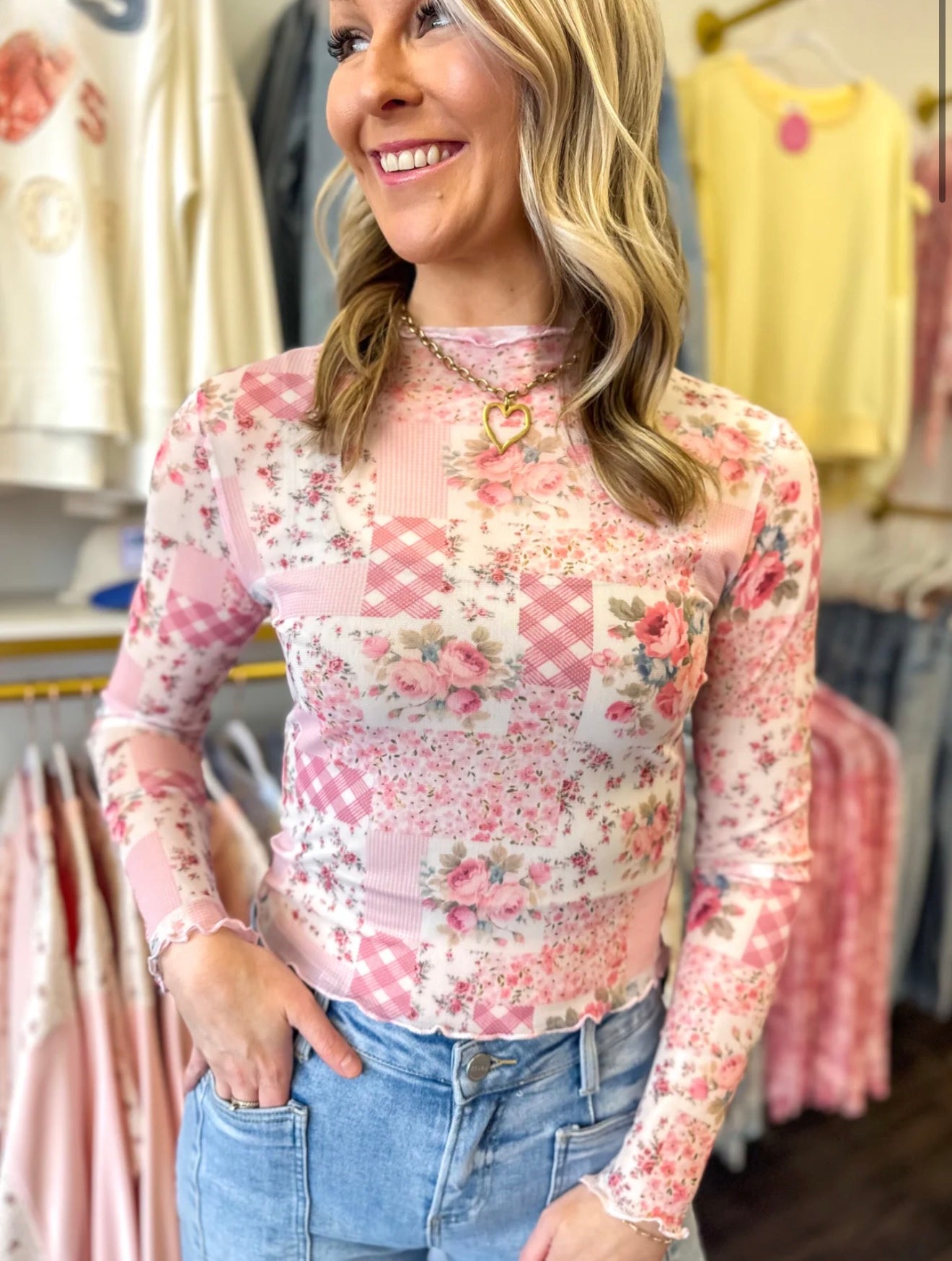 Pink Patchwork Floral Top