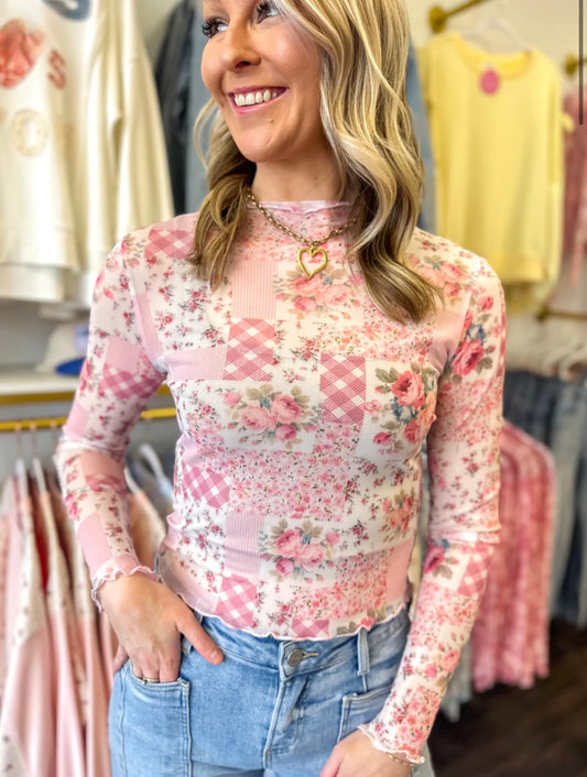 Pink Patchwork Floral Top