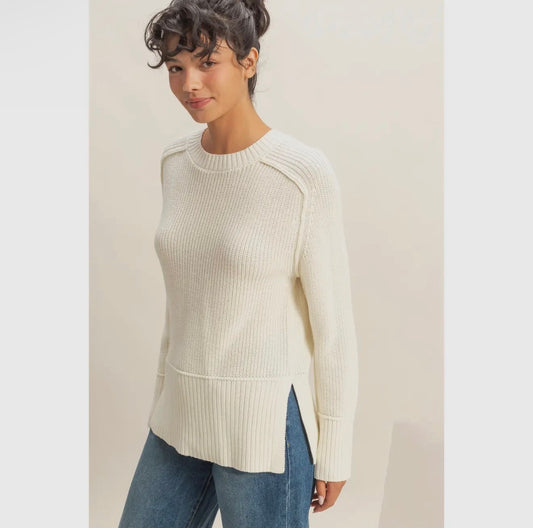 Cream Side Slit Sweater