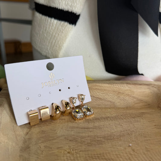 Trio Square Huggie Set