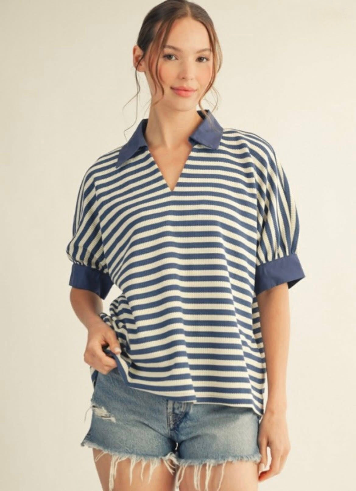Denim Contrast Accent Top