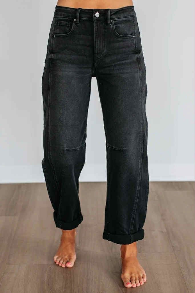 Washed Black Barrel Jeans