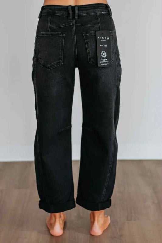 Washed Black Barrel Jeans