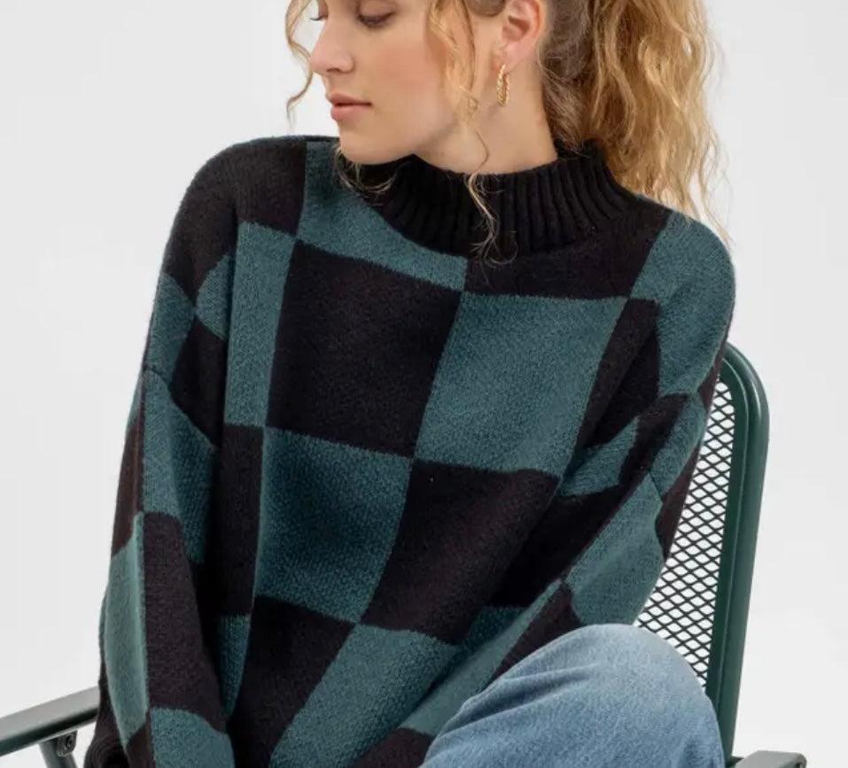 Check Mock Neck Sweater