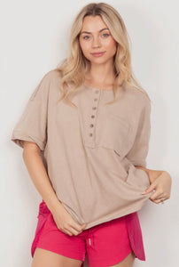 Twisted Sleeve Henley Top