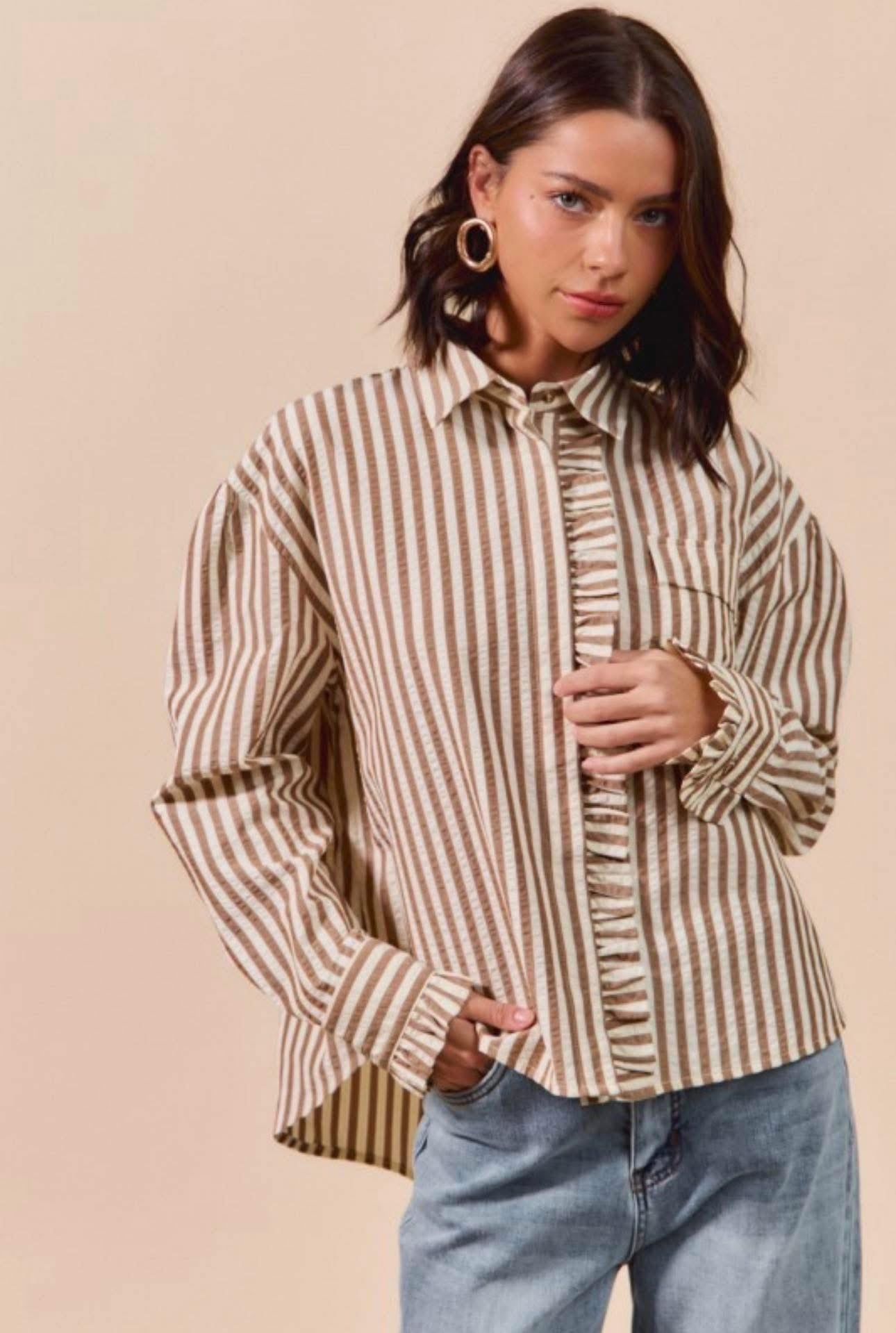 Brown Stripe Button Up