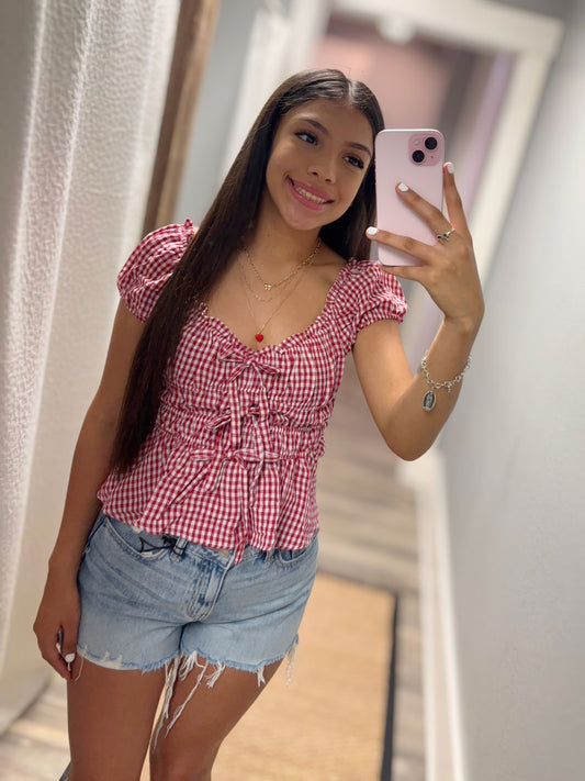 Red Gingham Bow Top