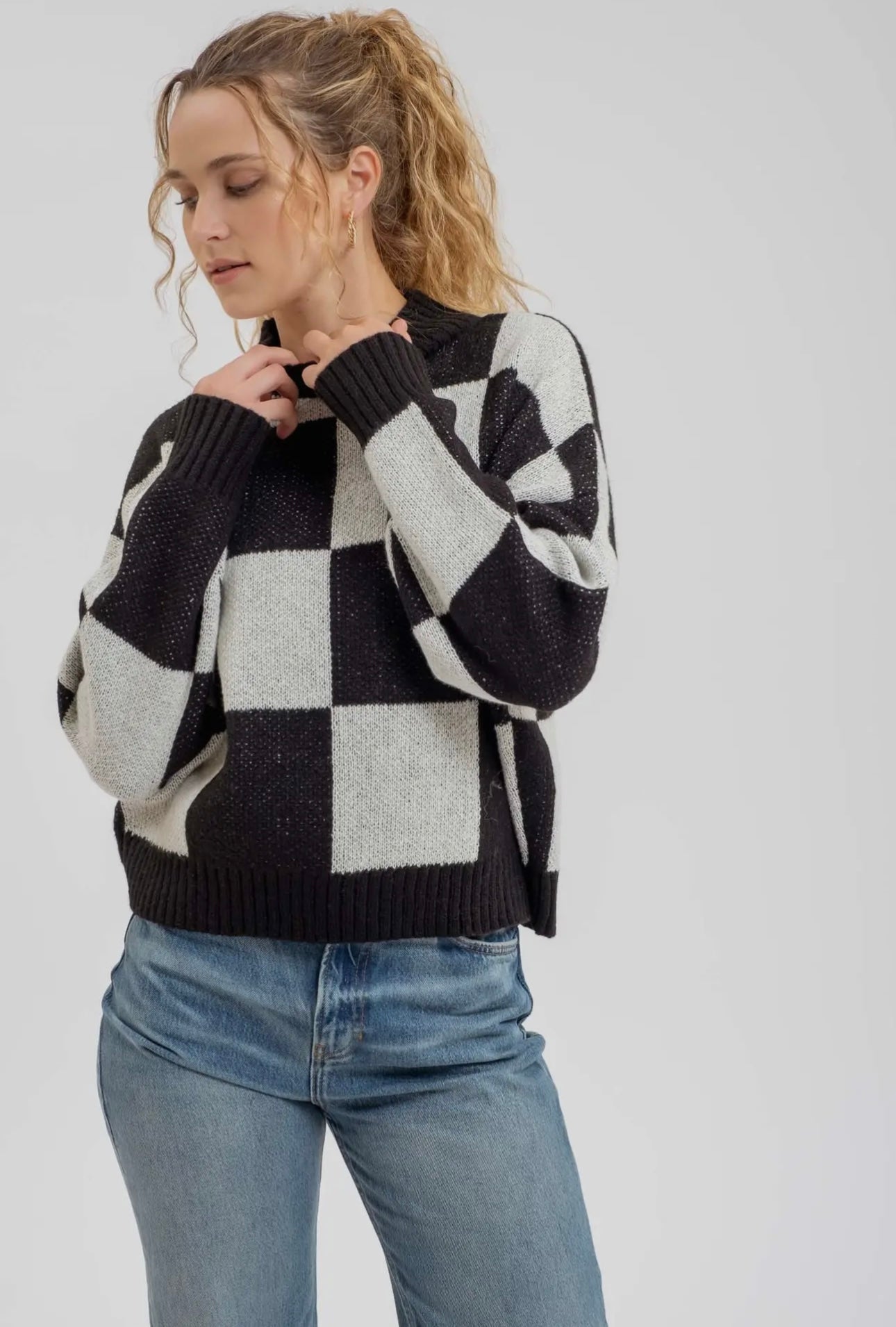 Check Mock Neck Sweater