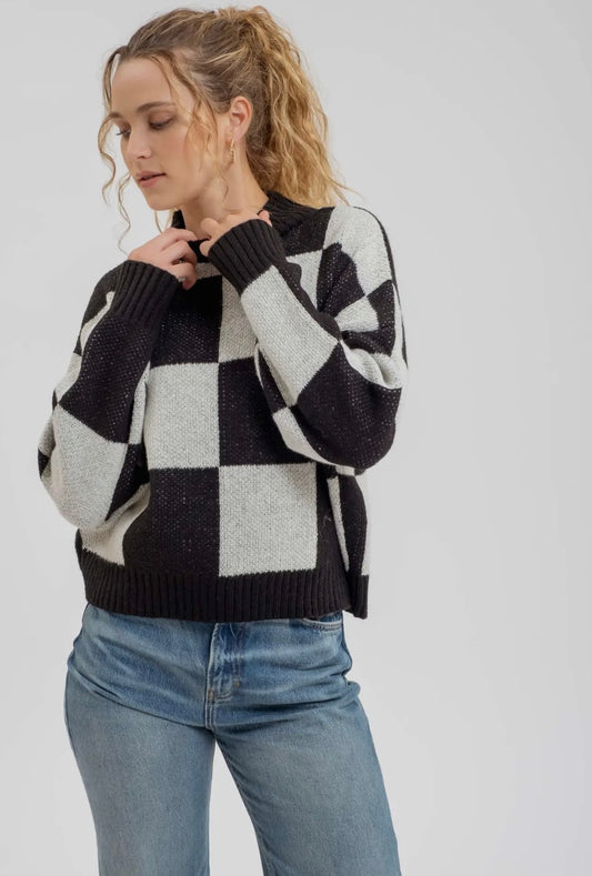 Check Mock Neck Sweater