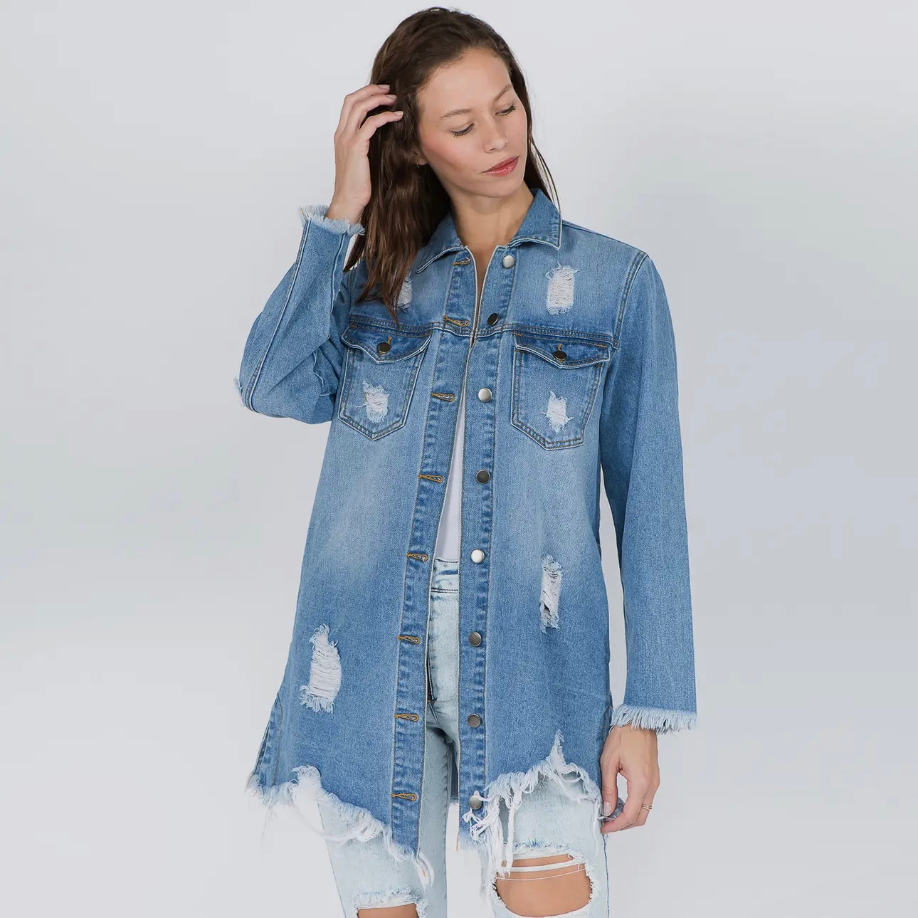 Distressed Shirt Style Jacket